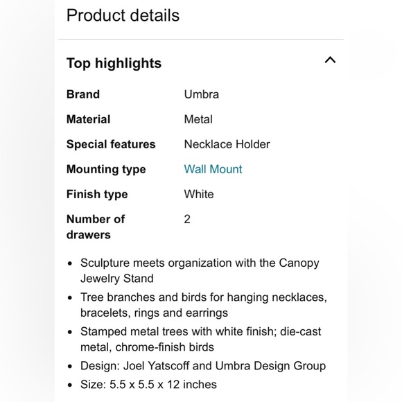 COPY - Umbra Canopy White Metal jewellery stand/display 3 chrome birds! - Picture 9 of 10